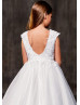Beaded White Lace Organza V Back Chic Flower Girl Dress Beaded White Lace Organza V Back Chic Flower Girl Dress